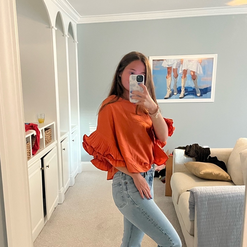 ORANGE RUFFLE SLEEVE TEE SHIRT - Picture 4 of 4